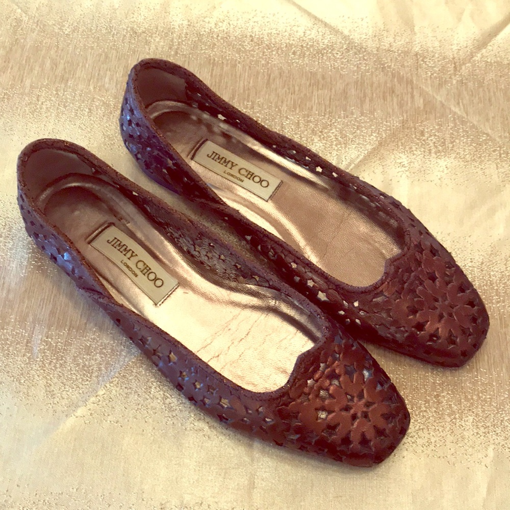 Jimmy Choo Metallic Chocolate Flats